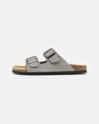 Double-Buckle Suede Sandals - Light Grey